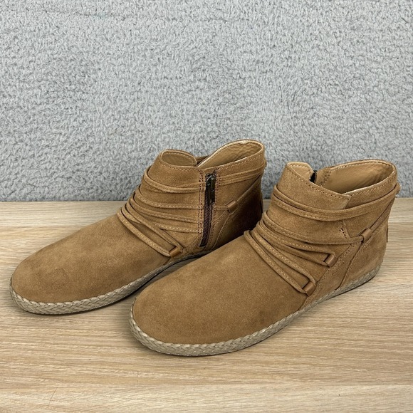 UGG Rianne Booties Womens 9 Chestnut Suede Braided Trim Side Zip Boho Ankle Chic - Picture 1 of 11